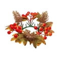 thumbnail image 2 of AUNVITO Fall Harvest Candle Ring Artificial Maple Leaf Berry Pinecone Wreath for Candle Holder Centerpiece Decoration, 2 of 6
