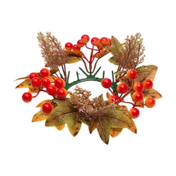 Autumns Harvests Festival Candle Ring And Faux Maple Leaf Berry And Pinecone Decorative Wreath And Designed For Candle Centerpieces