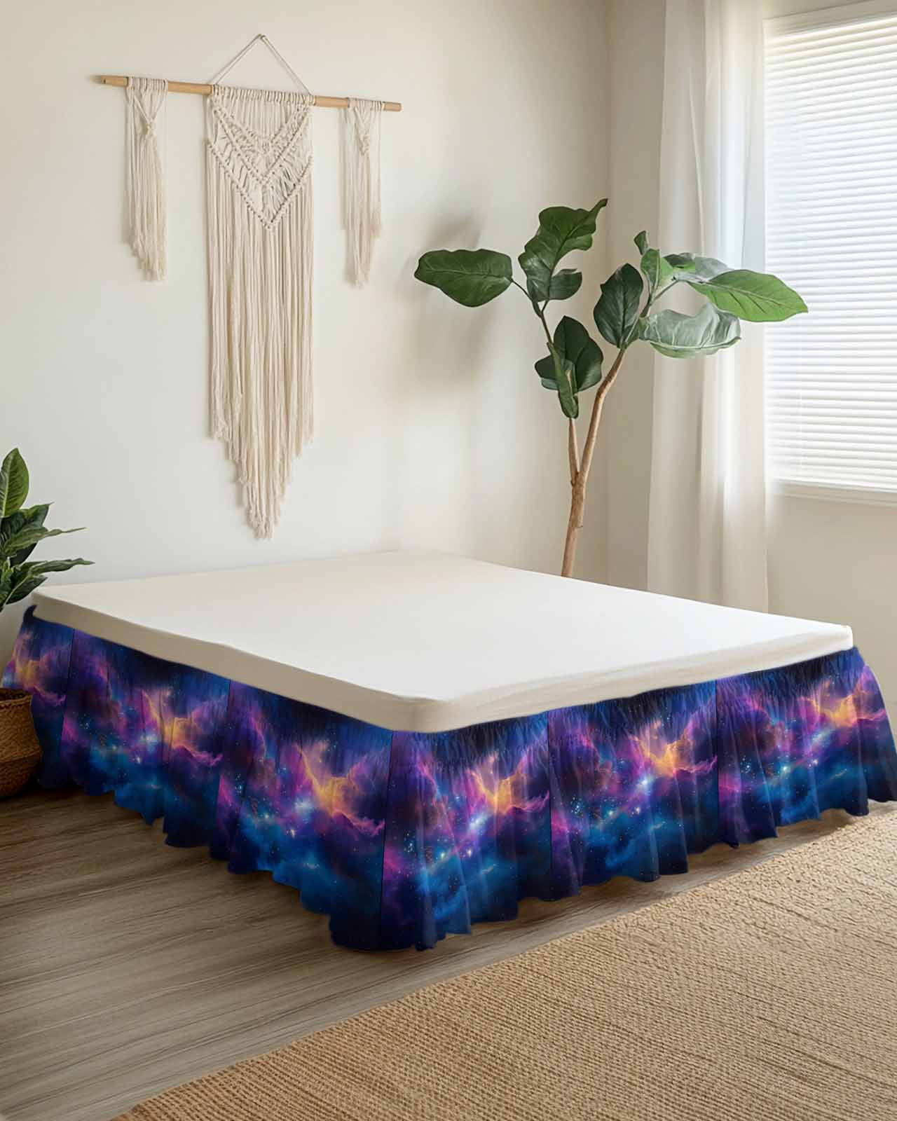 Color Starry Sky Bed Skirt Modernism Night Sky Impressionist Style Bed Skirts Queen Size 18 Inch Drop, Wrap Around Dust Ruffle&nbsp;Bedskirt with Adjustable Elastic Belt for Queen Size Beds
