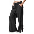 thumbnail image 2 of GILIGEGE Womens Linen Pants Pull-On Pants Pockets Pants for Women Flowy Wide Leg Trousers Lightweight Slacks 2026 Beach Travel Vacation Outfits Dress Pants Palazzo Trousers Baggy Trousers Black 2XL, 2 of 9