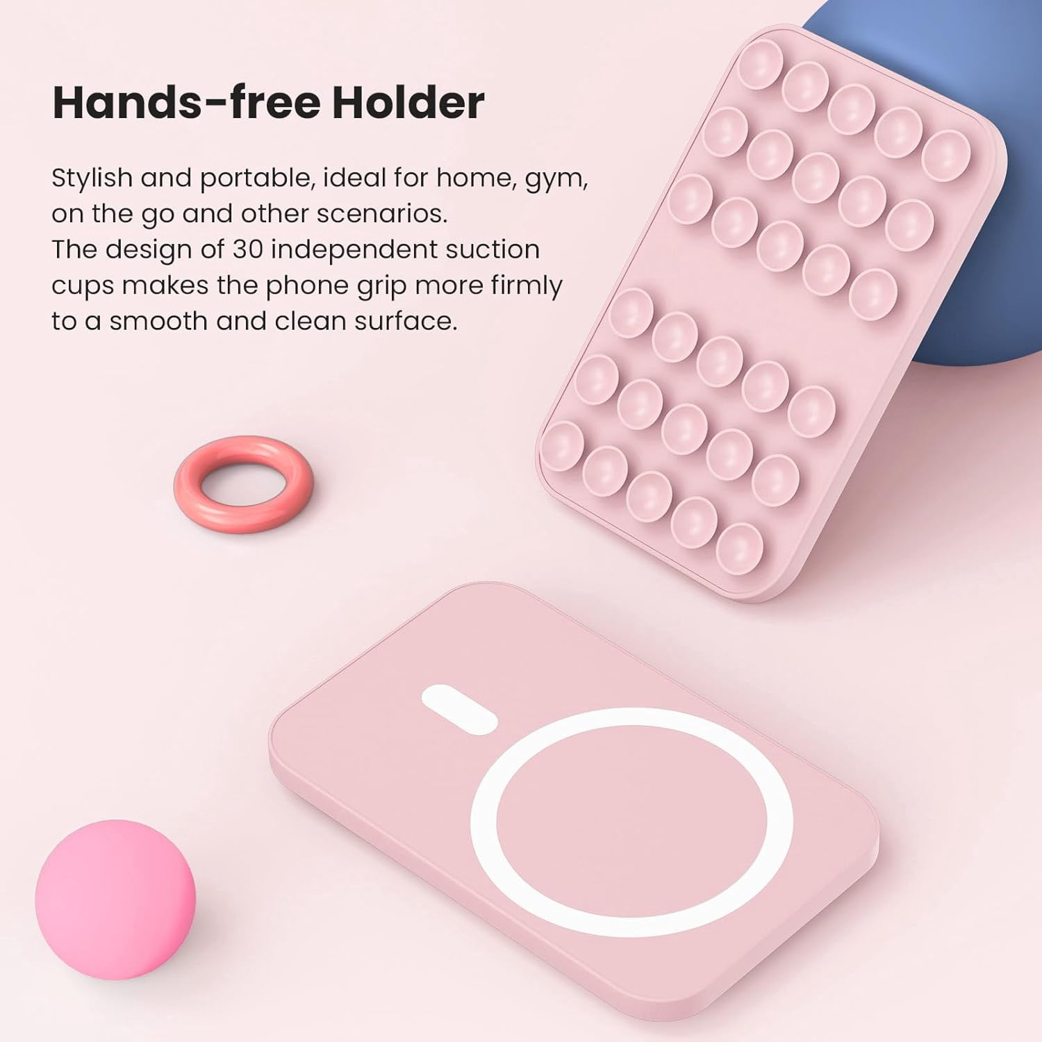 MKEUDQ-Patented Magnetic Sticky Phone Suction Grip Mount for MagSafe Case,Magnet Silicone Portable Stand Holder for iPhone 16/15/14/13/12 Series and Android, Hands-Free Selfies and Videos