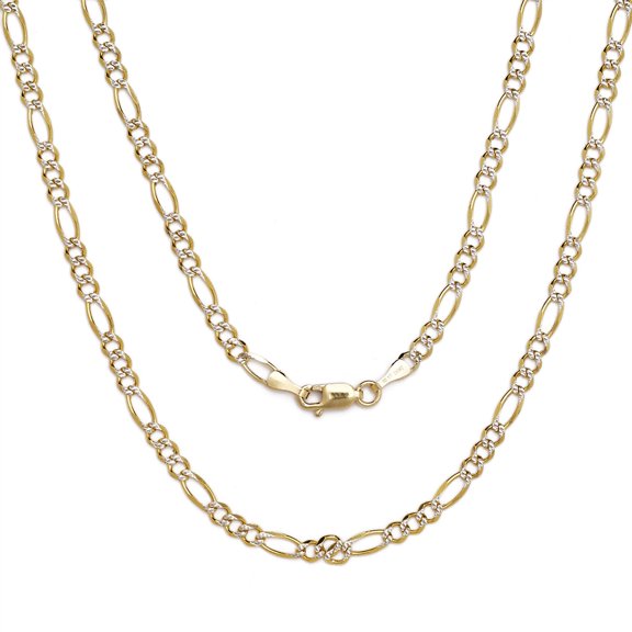 Floreo 10k Two-Tone Gold Figaro Chain Necklace with White Pave for Men and Women, 0.13 Inch (3.2mm)