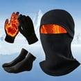 thumbnail image 2 of Winter Fleece Warm Cycling Headwear 3pcs Set, Includes Mask Ski Hat Scarf and Gloves, Street Style Design for Cold Weather, Windproof Cold-Proof for Skiing Hiking Outdoor Activities, Black, 1set, 2 of 6