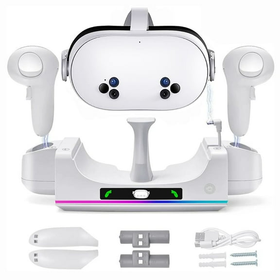RGB Charging Dock for Oculus Quest 3/3S,Charging Stand for Meta Quest 3S Controller and Headset with 2 Rechergeable Batteries,Battery Cover|Wall Mount Charging Dock Station for Quest 3S,Dual-use