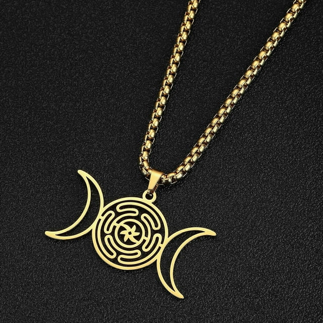 Divination Hekate Wheel Altar Necklaces for Women Witch Wicca Sun Triple Moon Goddess Stainless Steel Gothic Necklace Jewelry