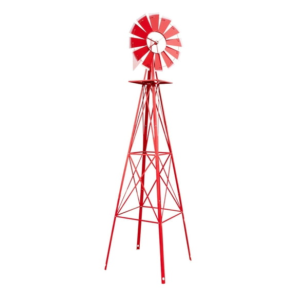 Winado 8FT Weather Resistant Yard Garden Windmill Red