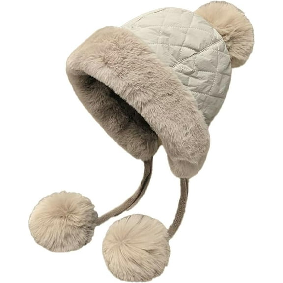 Windproof Winter Hats for Women Thick Winter Hat Trapper Cap Pompom Faux Fur Ear Protecting Caps for Outdoor Travel School
