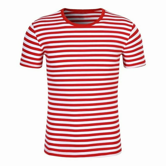MIXUE Womens Summer Tops Striped Print Round Neck Short Sleeve Loose Fit Shirts For Women T-shirts Sportwear,Red,XXXL