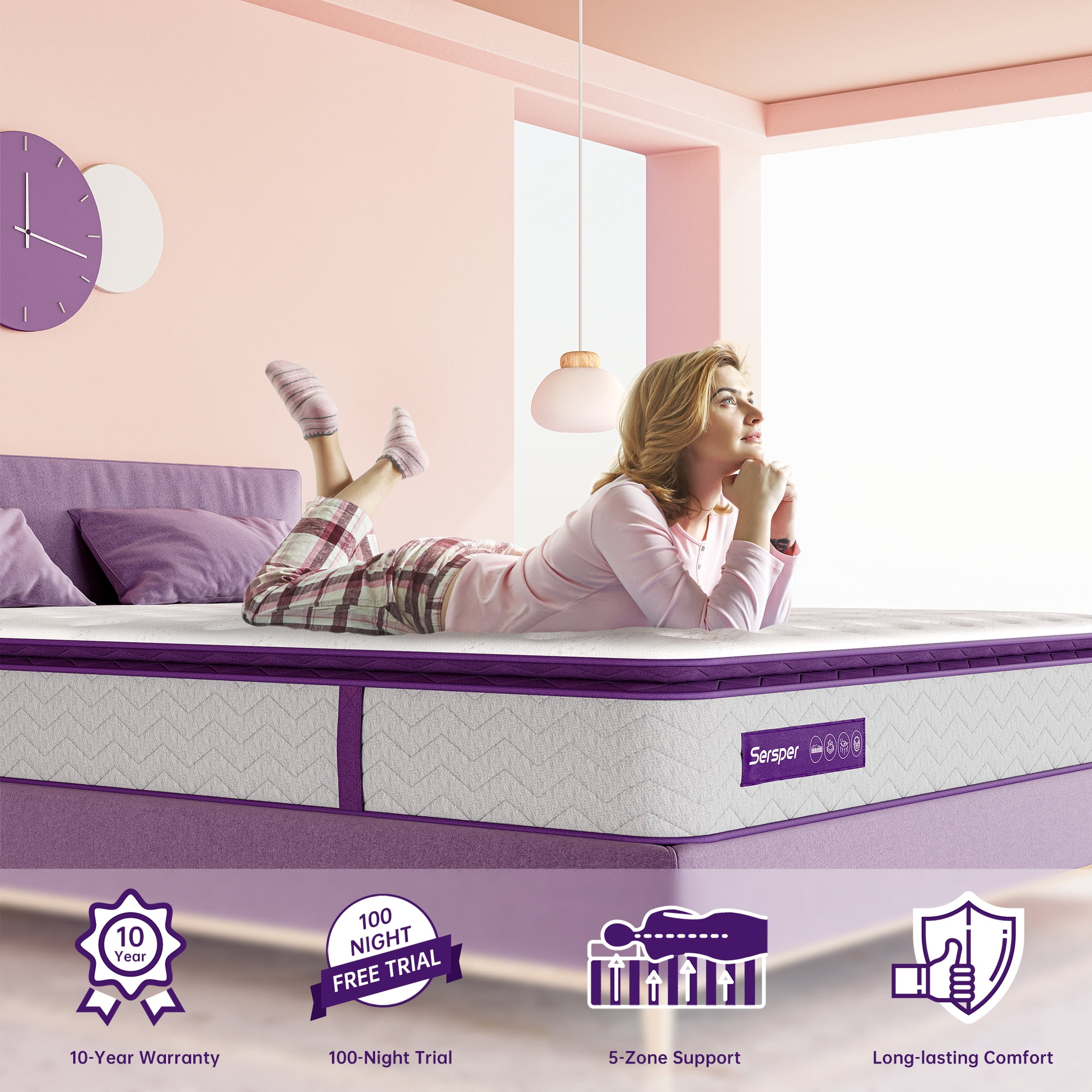 Serweet Queen Mattress, 10 Inch Hybrid Mattress in a Box, Medium Firm