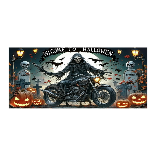 Halloween Garage Banner Eerie Accents Cloth Material Large Design Weather Resistant Easy to Install for Halloween Party Unforgettable Aesthetic Creation