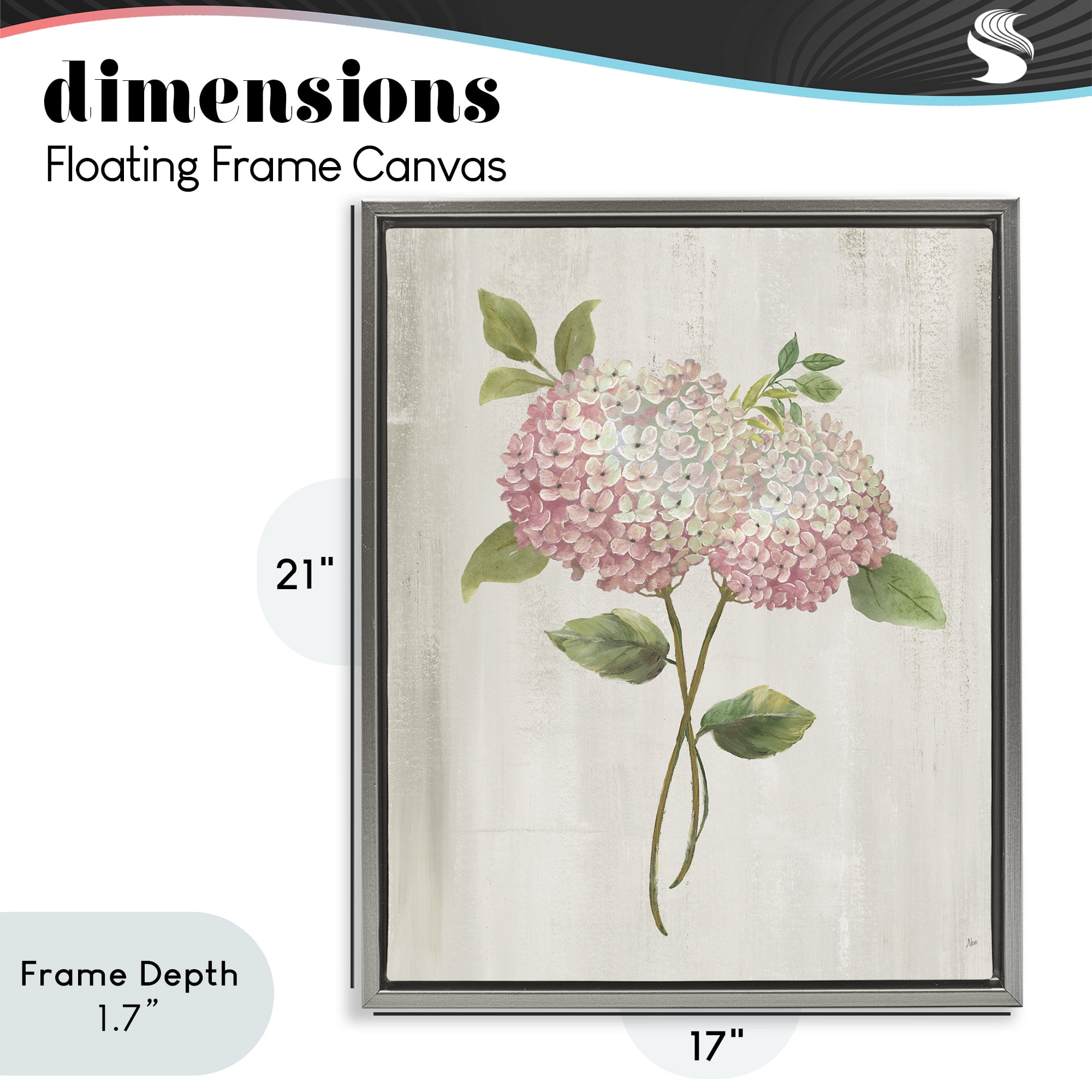 Stupell Industries Vintage Pink Hydrangea Gray Framed Floater Canvas Wall Art, design by Nan