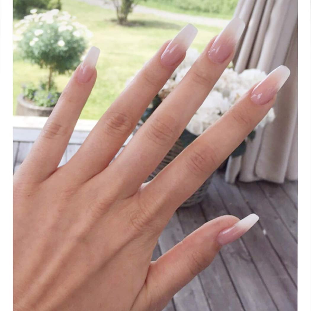 Long Press On White Coffin Fake French False Glossy Nail Tips Full Cover Acrylic Nails For Women And Girls Walmart Com