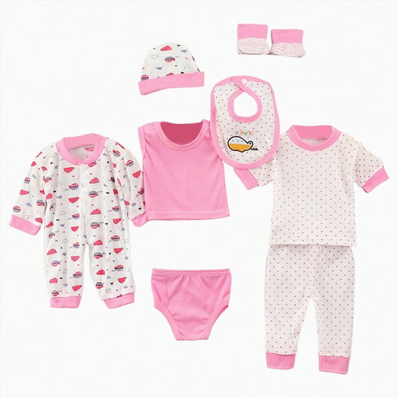 XZNPDUCQ 8Pcs Newborn Baby Girl Boy Clothes Sets Cute Tops Hat Pants Bib Sock Shose Romper Outfits Set Newborn Baby Jumpsuit 0-3 Months Newborn Baby Newborn Gifts Set
