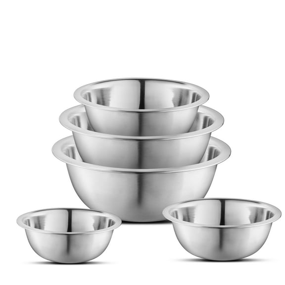 AVADOR Premium Stainless Steel Mixing Bowls, Set of 5 Brushed Stainless Steel Mixing Bowl Set, Easy To Clean, Space Saving, Great for Cooking, Baking, Prepping (5 Pc Mixing Bowl)