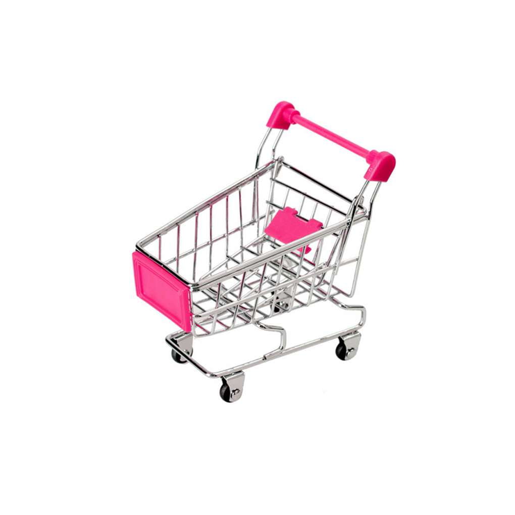 Metal Shopping Cart Supermarket Handcart Kids Learning Toys Accs Rose Gold S 
