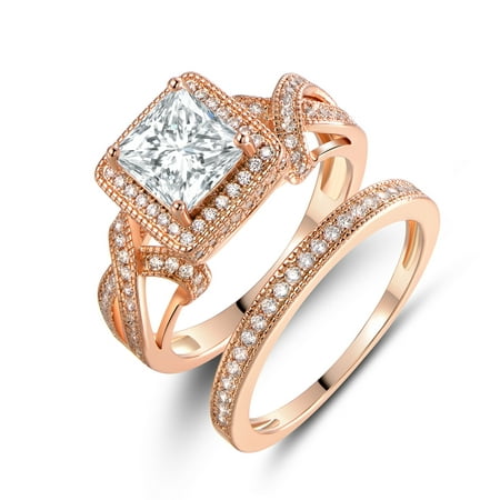 18K Rose Gold Plated & Princess-Cut Cubic Zirconia Engagement Ring (Best Rose Gold Engagement Rings)