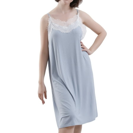 

Homgro Women s Plus Size Nightgowns Cami Chemise Sleep Dress Lace Spaghetti Strap Sleeveless Nighty Blue Large