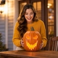 thumbnail image 5 of Halloween Large Pumpkin Decoration, Halloween Jack O Lantern Pumpkin Light with Glowing Cutout Design, Pumpkin Ornament for Indoor Outdoor Party Holiday Display Decor, 5 of 7