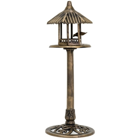 Best Choice Products Standing Pedestal Bird Feeder, Outdoor Decor for Garden, Patio, Backyard w/ Gazebo Top, Bird, Antique