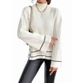 thumbnail image 3 of Women'S Long Sleeve High Neck Sweater Casual Loose Sweater Split Ribbed Knit Pullover Tops White S, 3 of 10