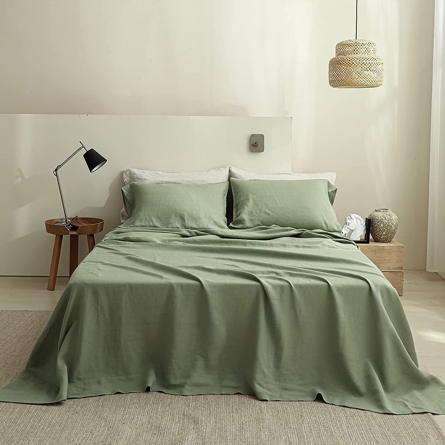 Beige natural linen bedding SET includes duvet cover + 2 pillowcases Twin Full Queen King size. Sustainable material