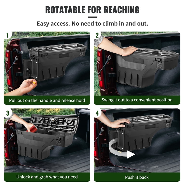 KFFKFF Truck Bed Storage Box, 6.6 Gal/20 LWaterproof ABS Wheel