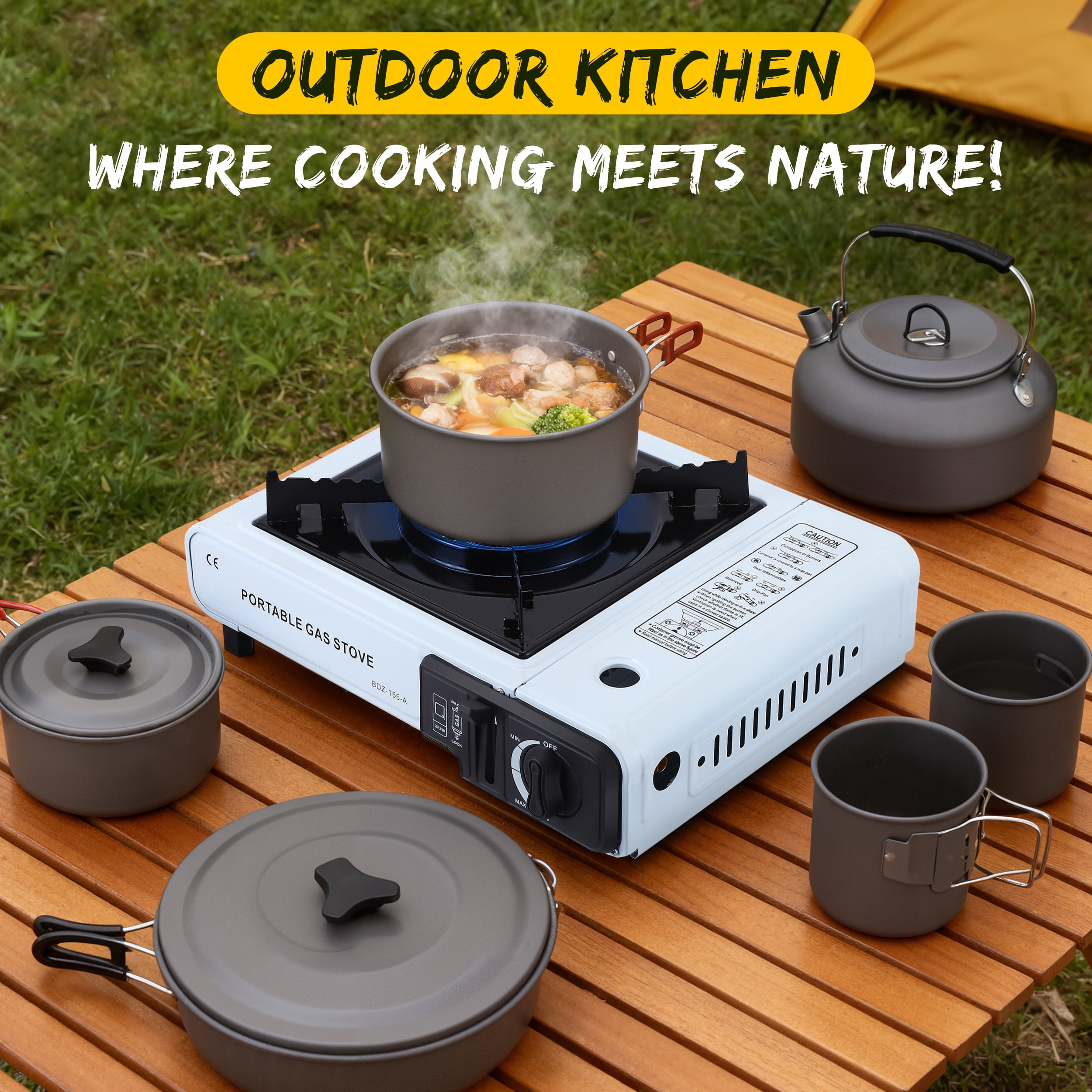 AMTPM Portable Camping Stove Portable Cass Fondue Field Barbecue Home Gas Stove Dual Purpose Gas Stove