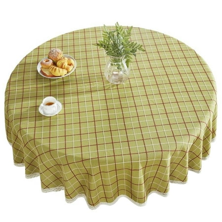 

Checkered Tablecloth With Lace thicken Cotton Linen Round Tablecloth Washable Soft And Breathable Table Cover For Living Room Balcony Garden Picnic Party-Green-170cm