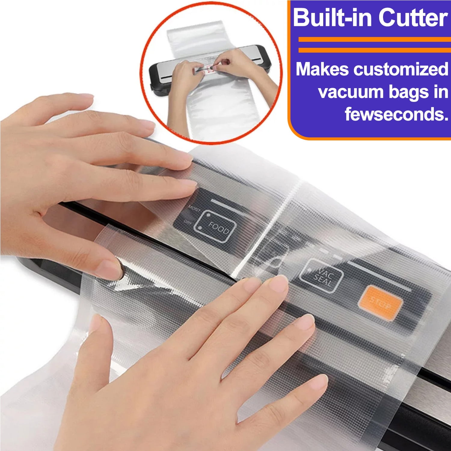 Food Vacuum Sealer Machine with 2 Rolls Food Vacuum Sealer Bags, Food Storage Saver Dry & Moist Food Modes, Led Indicator Lights, Easy to Clean, Compact Design