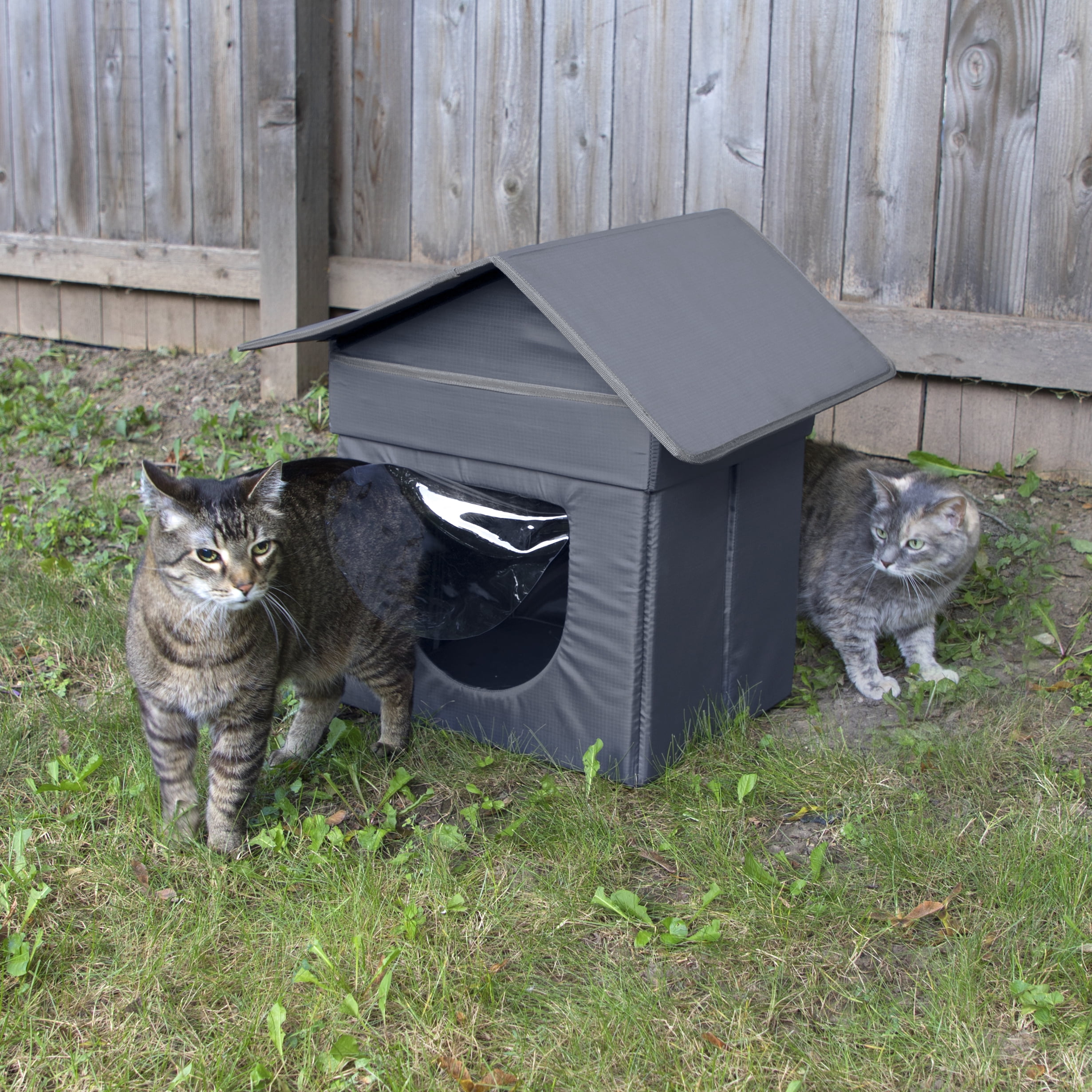 Kitty City Outdoor Stackable Cat House, Water-Resistant Kitty Condo with Dual Doors, Easy Assembly