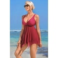 thumbnail image 6 of Attraco Women Tankini Set Solid Color Swimwear Swim Sets Shoulder Straps V Neck Irregular Hemline Bathing Suit, 6 of 7