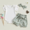 thumbnail image 7 of mgoYE Baby Girl Clothes 6-9 Months Newborn Infant Girl Clothes Rib Knit Romper Daisy Print Shorts Headband Baby Summer Clothes 0 3 6 12 18 24 Months(Green,12-18 Months), 7 of 7