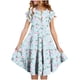 thumbnail image 1 of Vestido de Verano de Manga Corta para Niñas con Estampado de Flores, Bolsillos Acanalados, Cuello Redondo, Mezcla Cómoda de Poliéster Spandex, 1 of 6