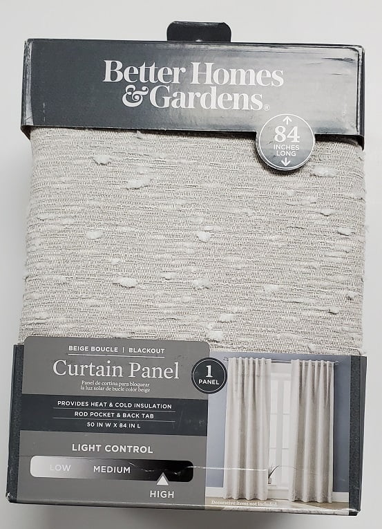 (2 pack) Better Homes & Gardens Boucle Blackout Curtain Panel, 1-Piece, Beige, 50" W x 84" L