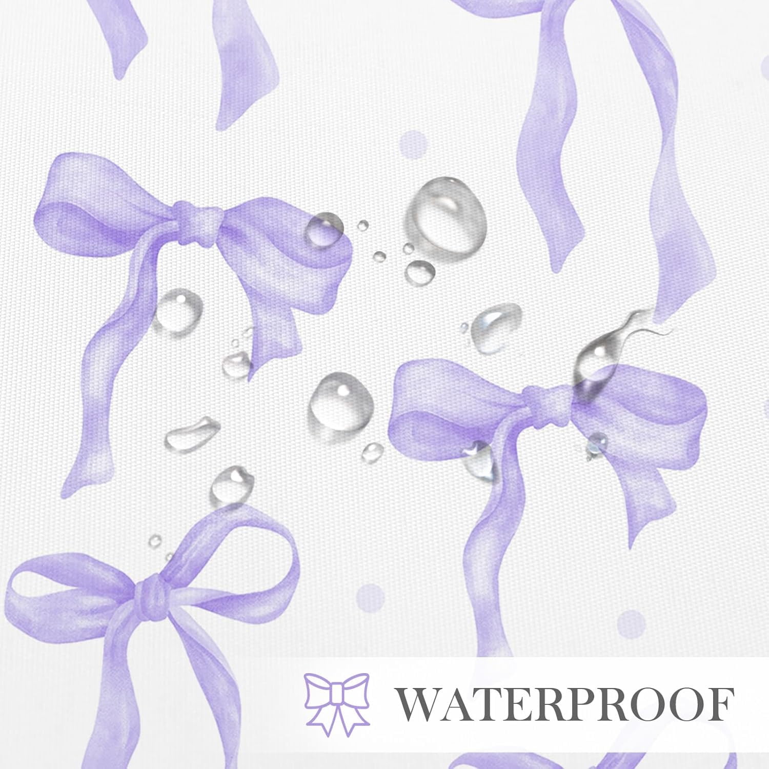 Cute Bow Shower Curtain, Lavender Aesthetic Bowknot Shower Curtain for Bathroom, Modern Minimalist White Waterproof Fabric Shower Curtain Set