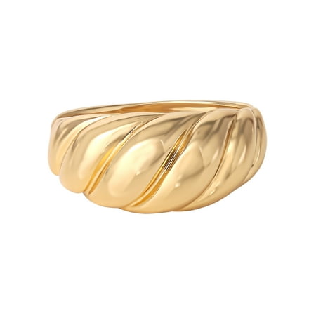 JS Jessica Simpson Women’s 14kt Gold Plated Sterling Silver Ribbed Dome Ring