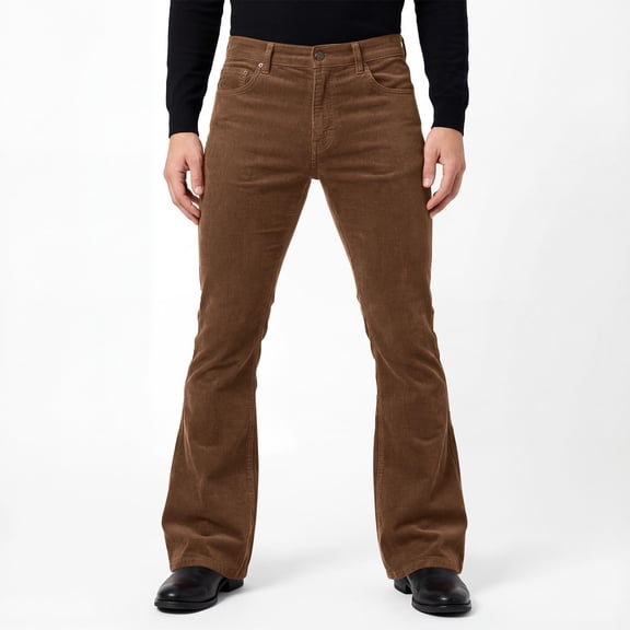 DPTALR Men's Casual Solid Color Wide Leg Flare Pants with Pockets,Coffee,Big and Tall Men S