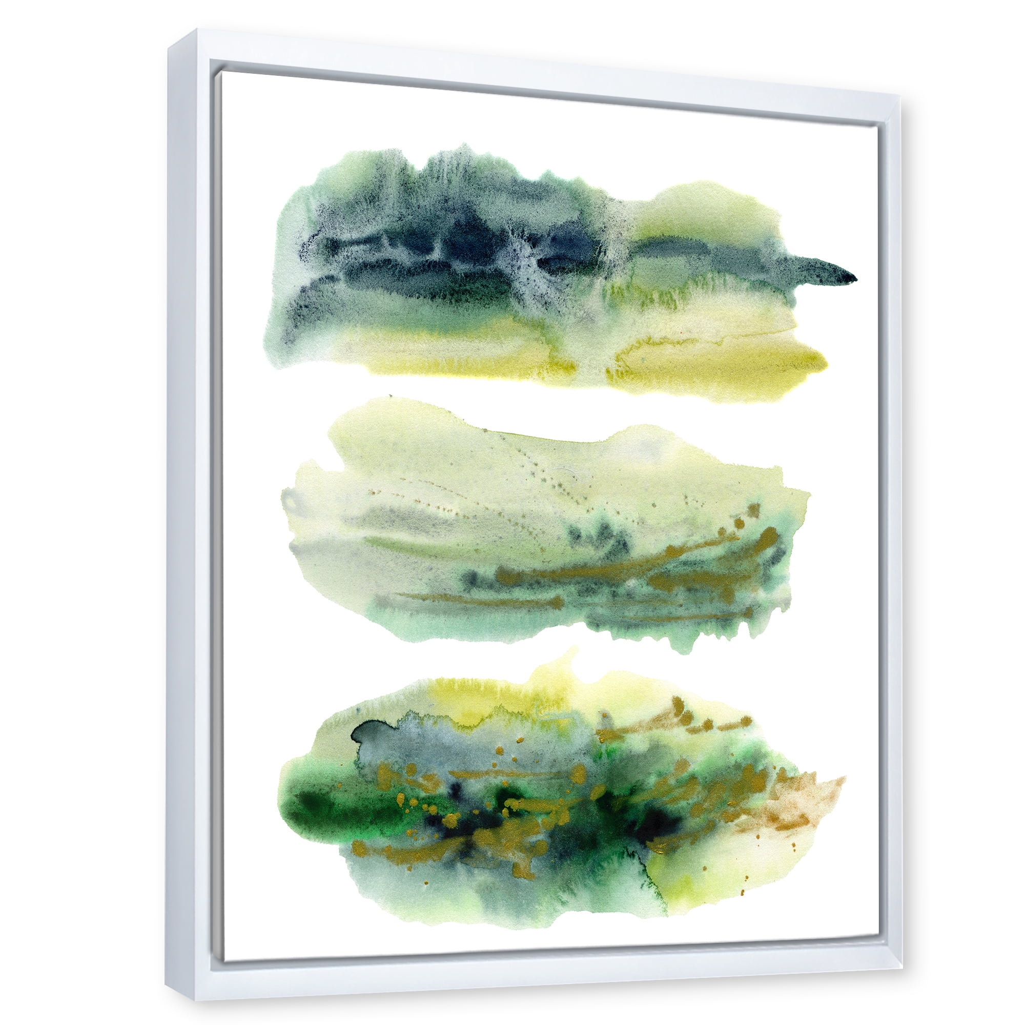 Designart 'Golden Green Abstract Clouds I' Modern Framed Canvas Wall Art Print