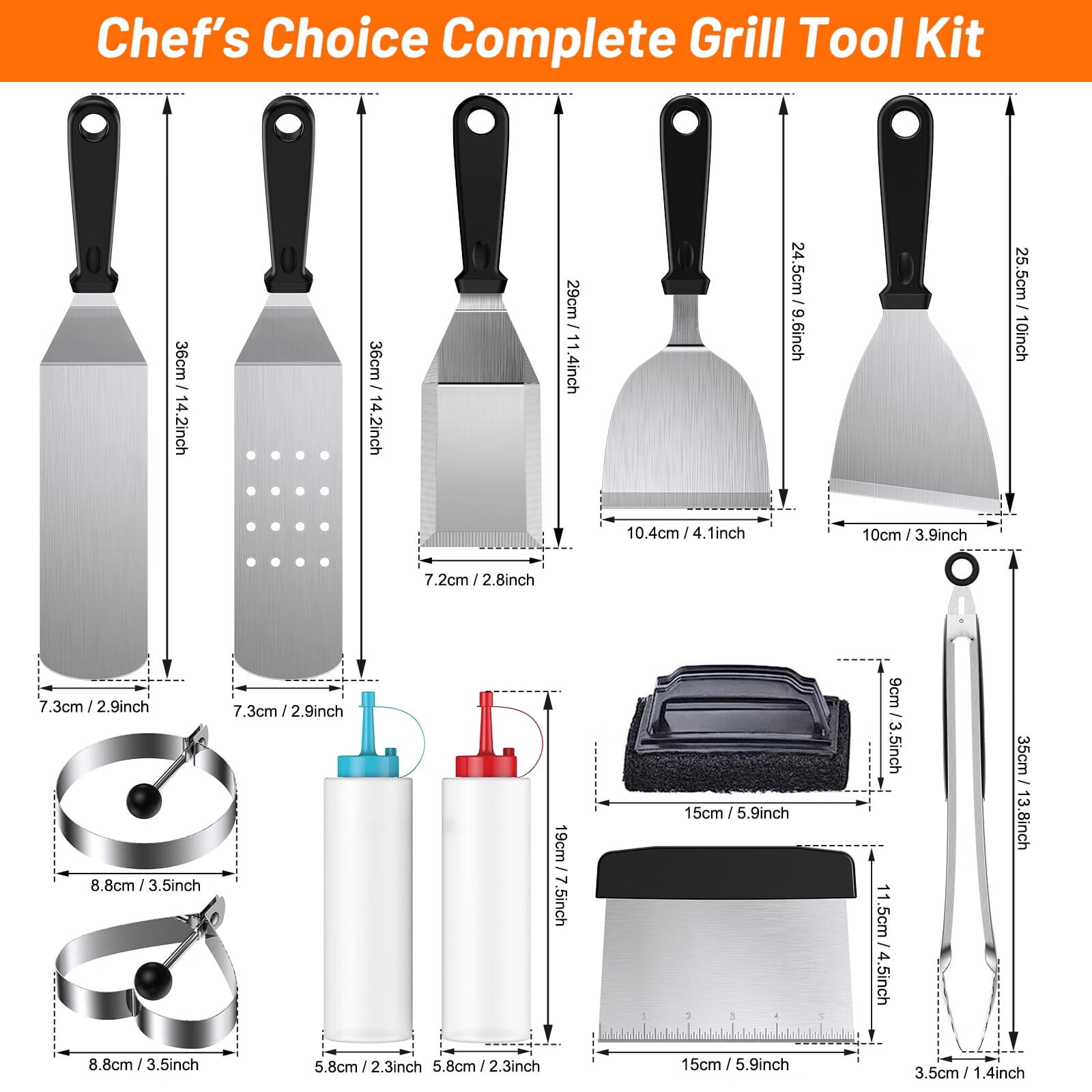Griddle Accessories for Blackstone, Upgraded 401&402 Extra-Thick Stainless Steel BBQ Grill Tool Gift Set for Blackstone and Camp Chef-13 Pcs