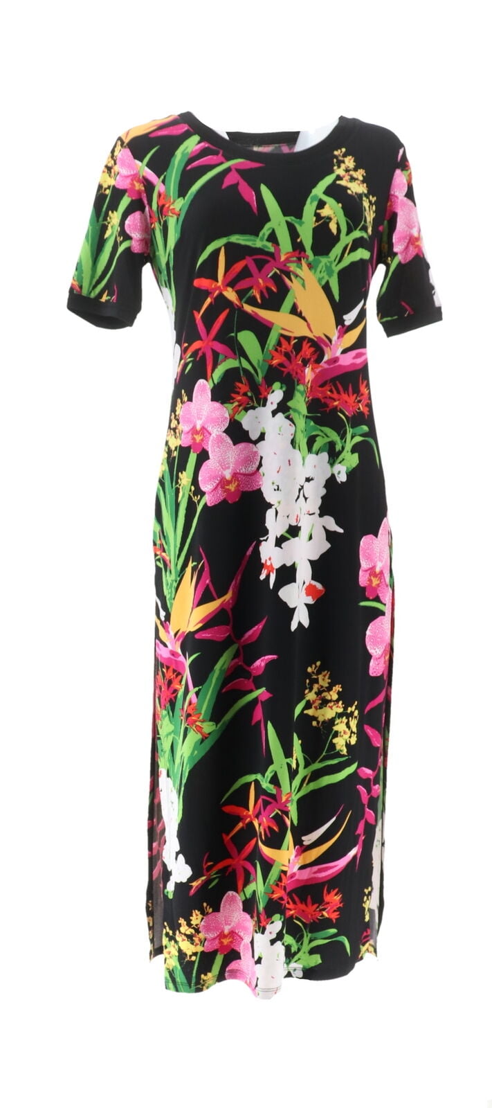 GILI Petite Short-Sleeve Side Slit Maxi Dress Black PM NEW A304669