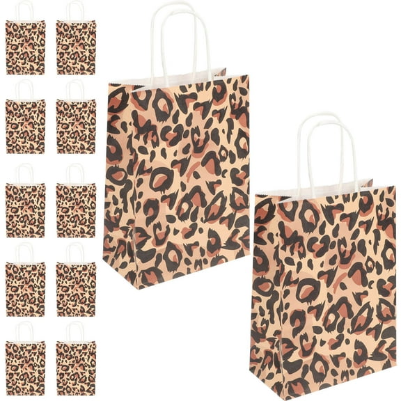 PTOOTP 12Pcs Paper Tote Bag Leopard Animal Print Reusable Goodie Bags for Families
