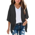 thumbnail image 3 of Girls Tshirts Casual Solid Color Cardigan Open Front Lightweight Summer Top Girls Tops Black 7-8 Years, 3 of 5