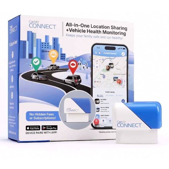 CarMD Connect – OBD2 Vehicle Tracking via Mobile App for Teens, Elderly & Families|Real-Time Location, Safety Alerts, Geofencing & Vehicle Health|No GPS or SIM Needed|1996  OBDII Cars & Light Trucks