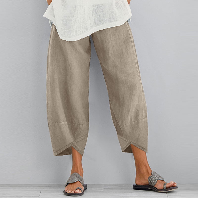 ZANZEA - ZANZEA Women Elastic Waist Print Cropped Pants Cotton Loose ...