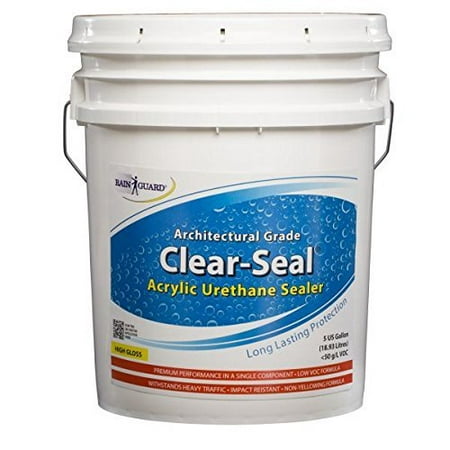 Clear-Seal High Gloss Heavy Traffic Urethane/Acrylic Water Sealer & Protective Stain Resistant Concrete, Masonry, Brick, Wood Finish 5 Gal for Use on Driveways, Garages, Walkways, Porches, Patios, Pavers, Decks,
