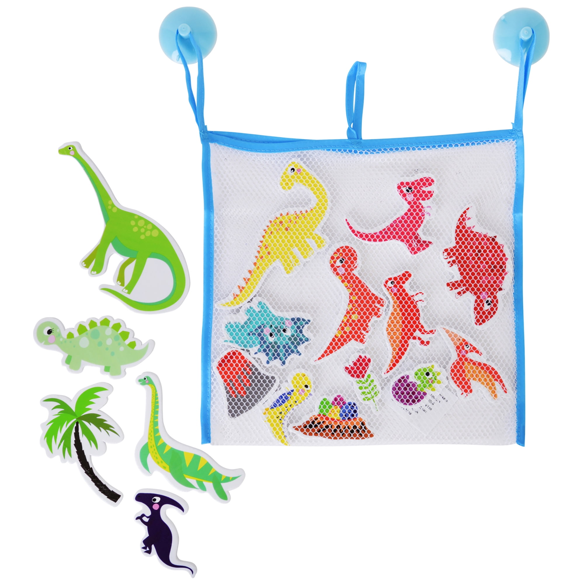 Buddy & Barney: Bath Time Stickers - Dinosaurs - 18 Foam Dino Character Pieces, Suction Cup Mesh Storage Bag, Prehistoric Play, Water Toy, Kids 3+