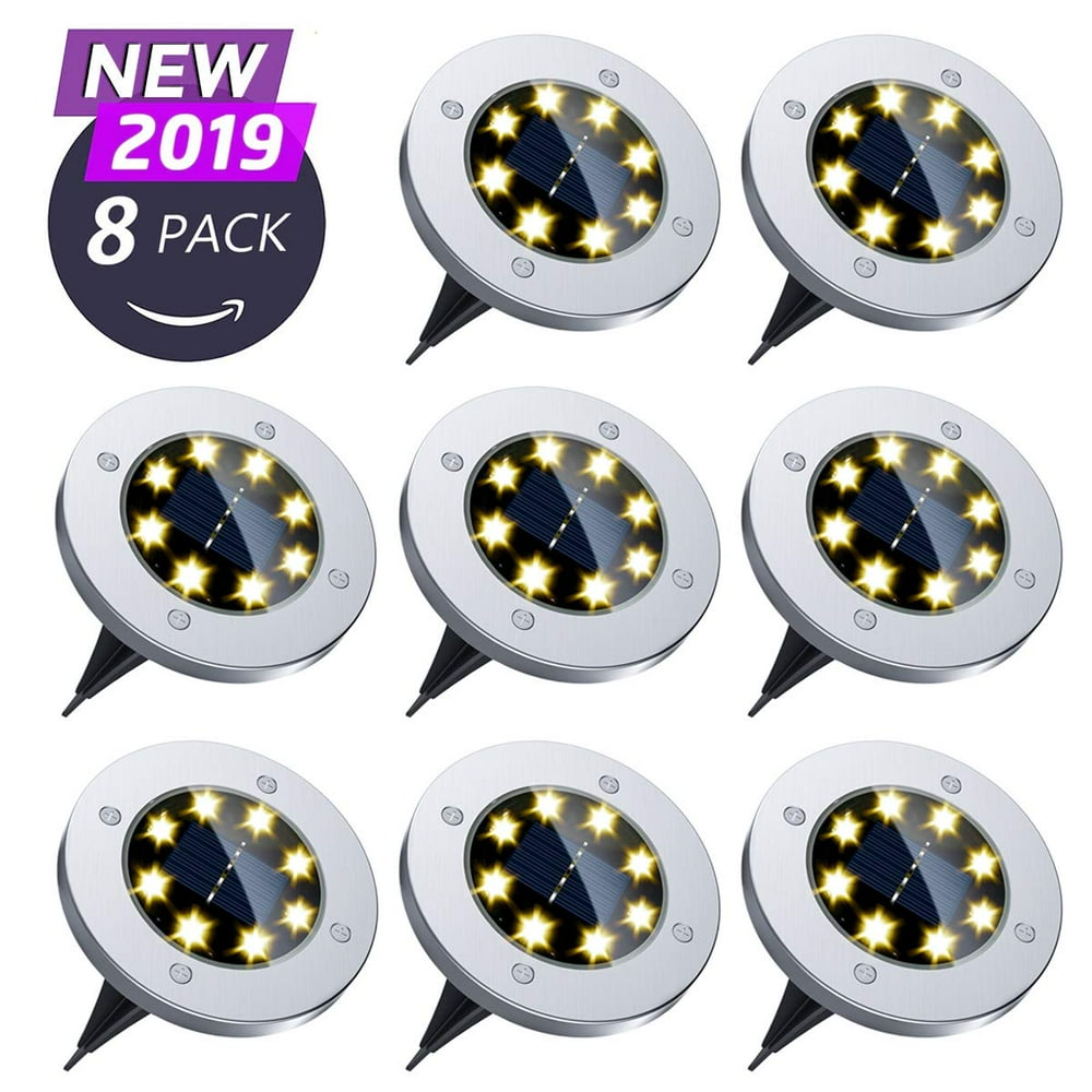 Solar Ground Lights, 8 LED Solar Disk Lights Outdoor Waterproof for Garden Yard Patio Pathway
