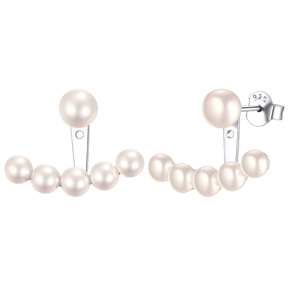DESIGNICE Ear Jacket Cuff Earrings Set Sterling Silver Round Fresh Water Pearl Stud and Jacket Ear Cuff Earrings Front Back 2 in 1