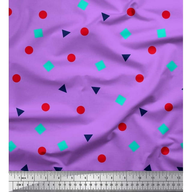 Soimoi Poly Georgette Fabric Square,Dot & Triangle Geometric Print Fabric by The Yard 42 Inch Wide