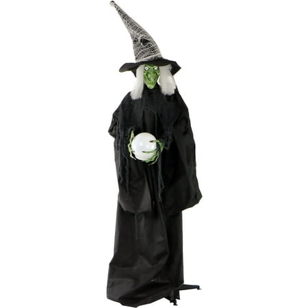 Haunted Hill Farm Life-Size Animated Wicked Witch Prop w/ LED Crystal Ball for Indoor or Outdoor Halloween Decoration, Battery-Operated